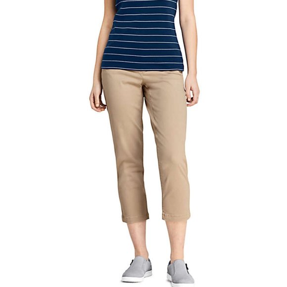 NWT Lands End Women's Elastic Waist High Rise Pull-On Khaki Pants 18 37/38W $55 - Picture 1 of 3